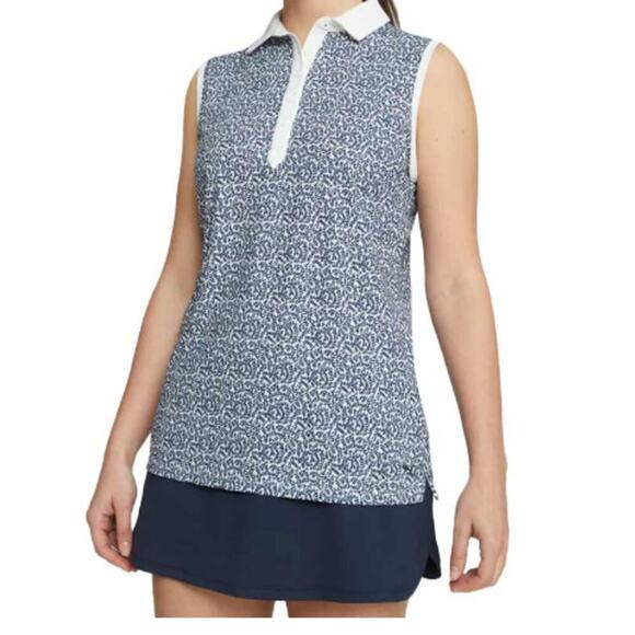 Puma Women's White Glow Navy Blazer CLOUDSPUN Valley Golf Polo Shirt Size XS - Picture 1 of 9